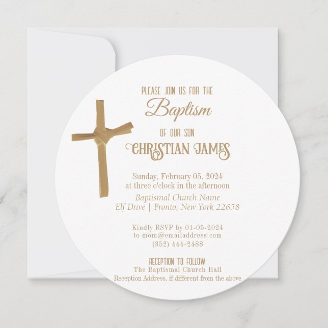Invitación Bautismo personalizado de la cruz de la palma dora (Anverso)