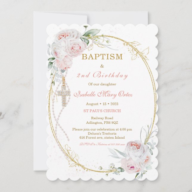 Invitación Bautismo personalizado y segundo cumpleaños (Anverso)