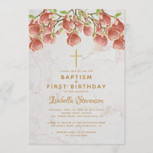 Invitación Bautismo Primero Cumpleaños Rosa Magnolia Cruz Már