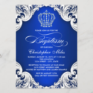 Invitación Bautismo real de niño de la Corona Azul
