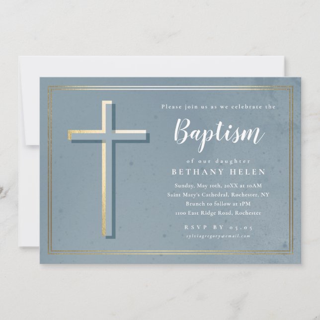Invitación Bautismo religioso de cruz moderna y bautizo (Anverso)