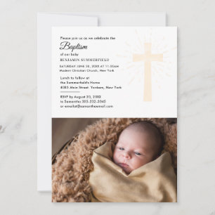 Invitación Bautismo religioso y foto del bebé para la cristia