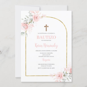 Invitación Bautismo rosa de Rubor en España
