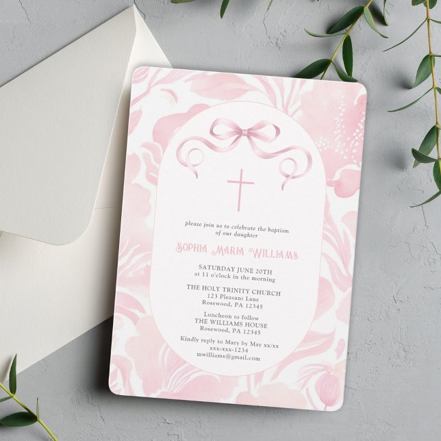 Invitación Bautismo rosa elegante (Subido por el creador)