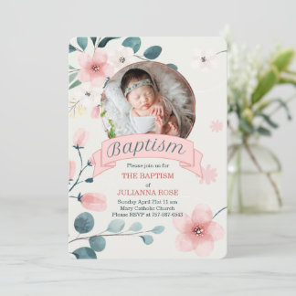 Invitación Bautismo rosa para los florecimiento de la baba de