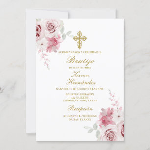 Invitación Bautismo rosa rosado Español