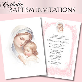 Invitación Bautismo rosado católico Cristiando a María Jesús