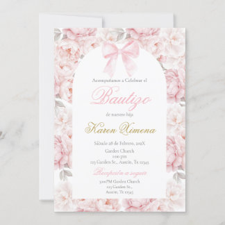 Invitación Bautismo rosado español