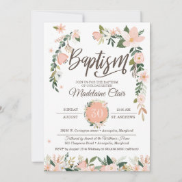 Invitación Bautismo rosado y blanco de Rubor floral