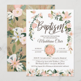 Invitación Bautismo rosado y blanco de Rubor floral
