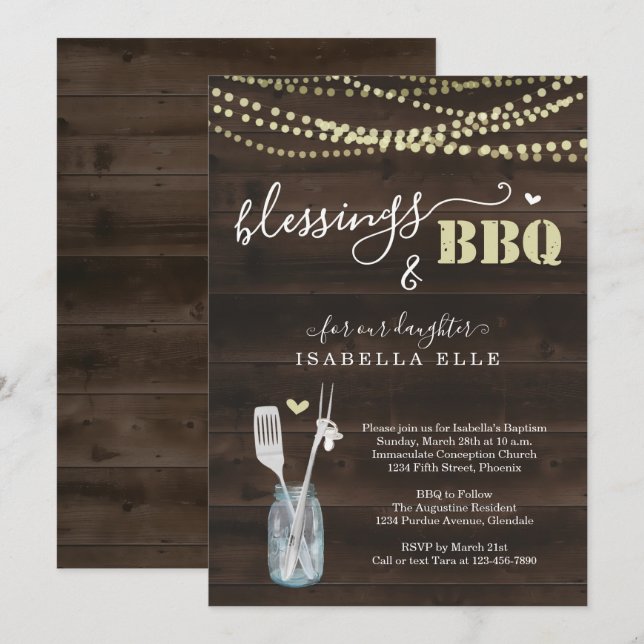 Invitación Bautismo Rústico / Fiesta de barbacoa de Navidad (Anverso / Reverso)
