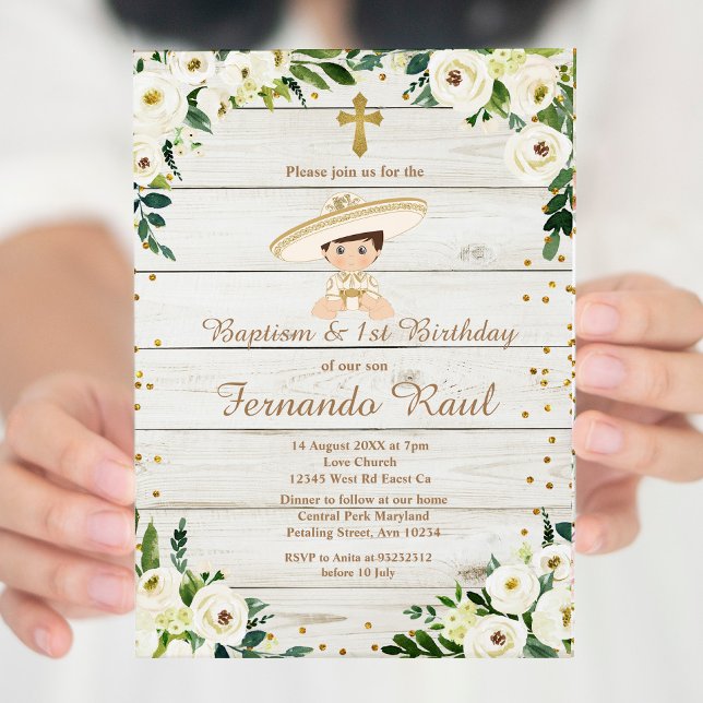 Invitación Bautismo rústico y primer cumpleaños mexicano (Subido por el creador)