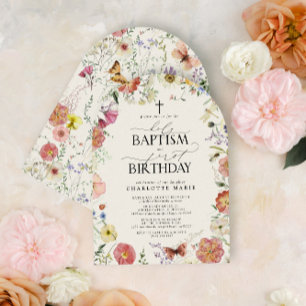 Invitación Bautismo sagrado y Chica floral de color acuático