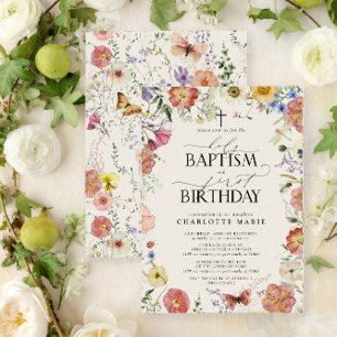 Invitación Bautismo sagrado y Chica floral de color acuático