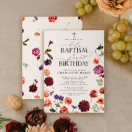 Invitación Bautismo sagrado y floral acuarela de primer cumpl