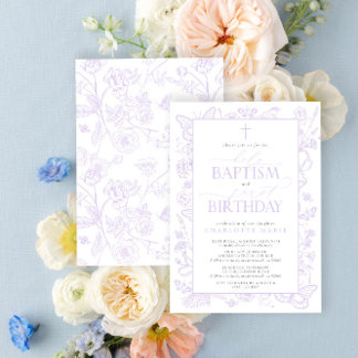 Invitación Bautismo sagrado y flores de lavanda de primer cum