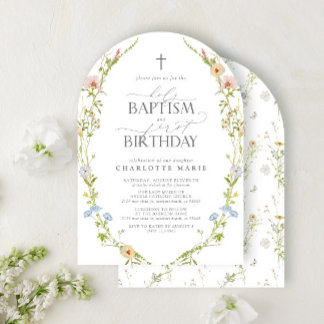 Invitación Bautismo sagrado y naturaleza de la flor silvestre