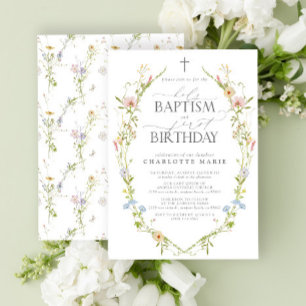 Invitación Bautismo sagrado y naturaleza de la flor silvestre