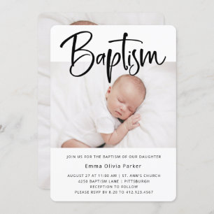 Invitación Bautismo  Simple foto mínima en blanco y negro dos