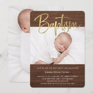 Invitación Bautismo  Simple Rustic y Gold con dos fotos