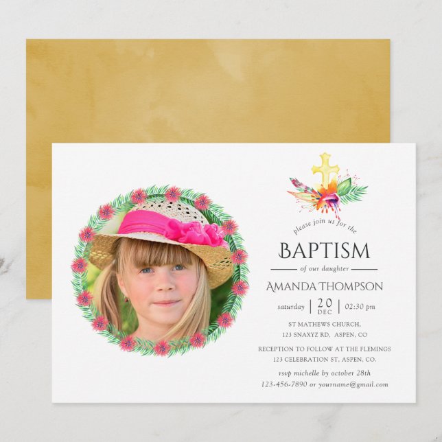 Invitación Bautismo tropical de verano o cristianismo (Anverso / Reverso)