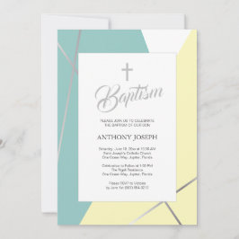 Invitación Bautismo verde amarillo y menta