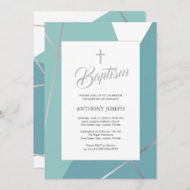 Invitación Bautismo verde azul y menta