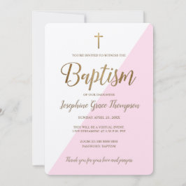 Invitación Bautismo virtual de la Cruz de Oro Blanco Rosa Mod
