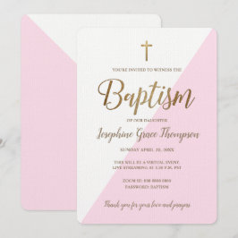 Invitación Bautismo virtual de la Cruz de Oro Blanco Rosa Mod