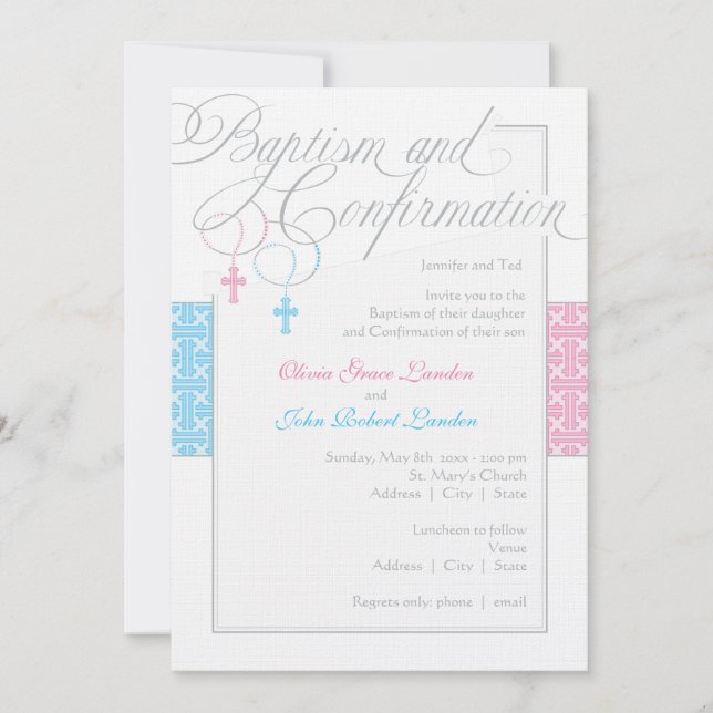 Invitación Bautismo y confirmación de niño y Chica (Anverso)