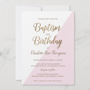 Invitación Bautismo y cumpleaños de la unión de oro rosado pe