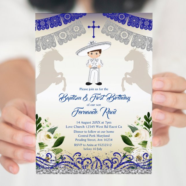 Invitación Bautismo y cumpleaños de un niño azul de la marina (Subido por el creador)