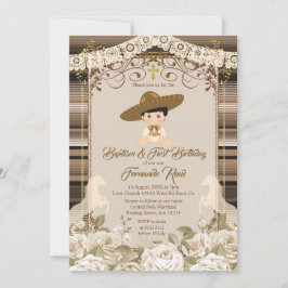 Invitación Bautismo y cumpleaños de un niño marrón mexicano 