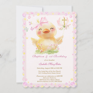 Invitación Bautismo y cumpleaños del pato de caucho rosa