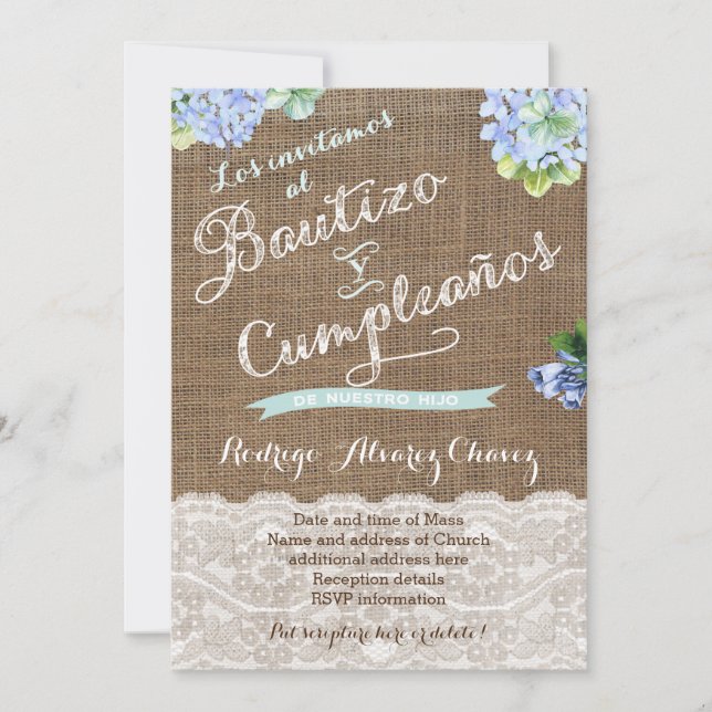 Invitación Bautismo y cumpleaños en España | Cumple y Bautizo (Anverso)