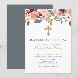 Invitación Bautismo y primer cumpleaños de Rubor Watercolor F