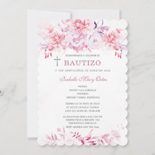 Invitación Bautismo y Primer Cumpleaños Niña