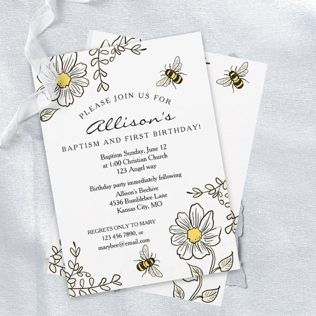 Invitación Bautismo y primer cumpleaños Sunny Bee (Subido por el creador)