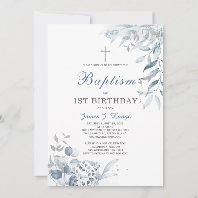 Invitación Bautismo y primer niño invitado por cumpleaños (Anverso)