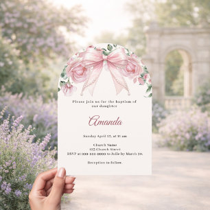 Invitación Bautizo Arco Elegante Florales Marfil Rosa Niña