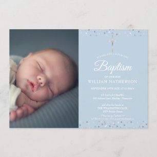 Invitación Bautizo Azul Elegante, Foto de Bautizo