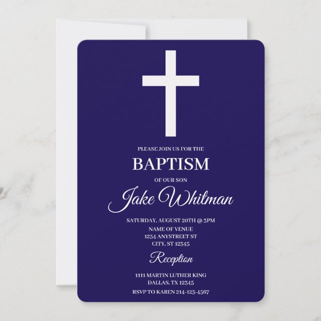 Invitación Bautizo azul marino (Anverso)