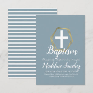 Invitación Bautizo Azul Oro Dedicación Bautismo