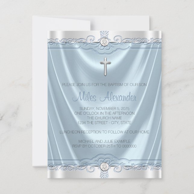 Invitación Bautizo azul y plateado (Anverso)