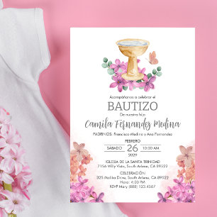 Invitación Bautizo Baptismo Butterfly católico