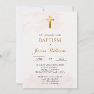 Invitación Bautizo beige minimalista