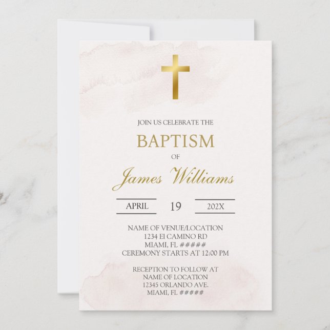 Invitación Bautizo beige minimalista (Anverso)