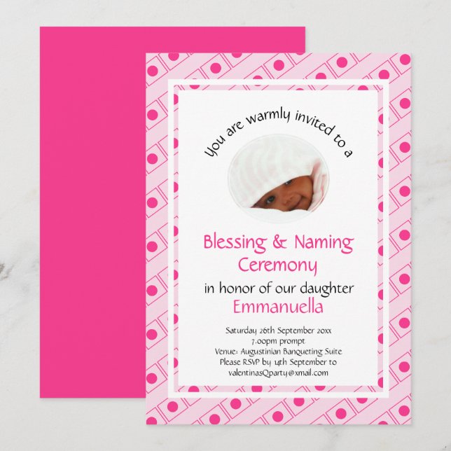 Invitación Bautizo | BENDICIÓN NOMBRAMIENTO | Rosa | Foto (Anverso / Reverso)
