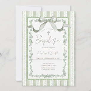 Invitación Bautizo Botánico Verde Sage Grandmillennial 