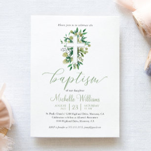 Invitación Bautizo Caligrafía Color Verde Claro